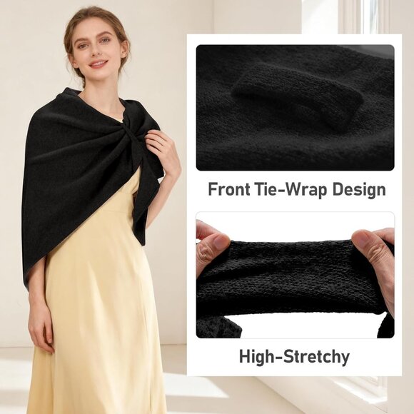 Versatile Women's Poncho Shawl - Black Pashmina Blend for All Occasions - Picture 5 of 8